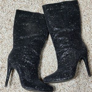 Black Glitter High Heel Boots
